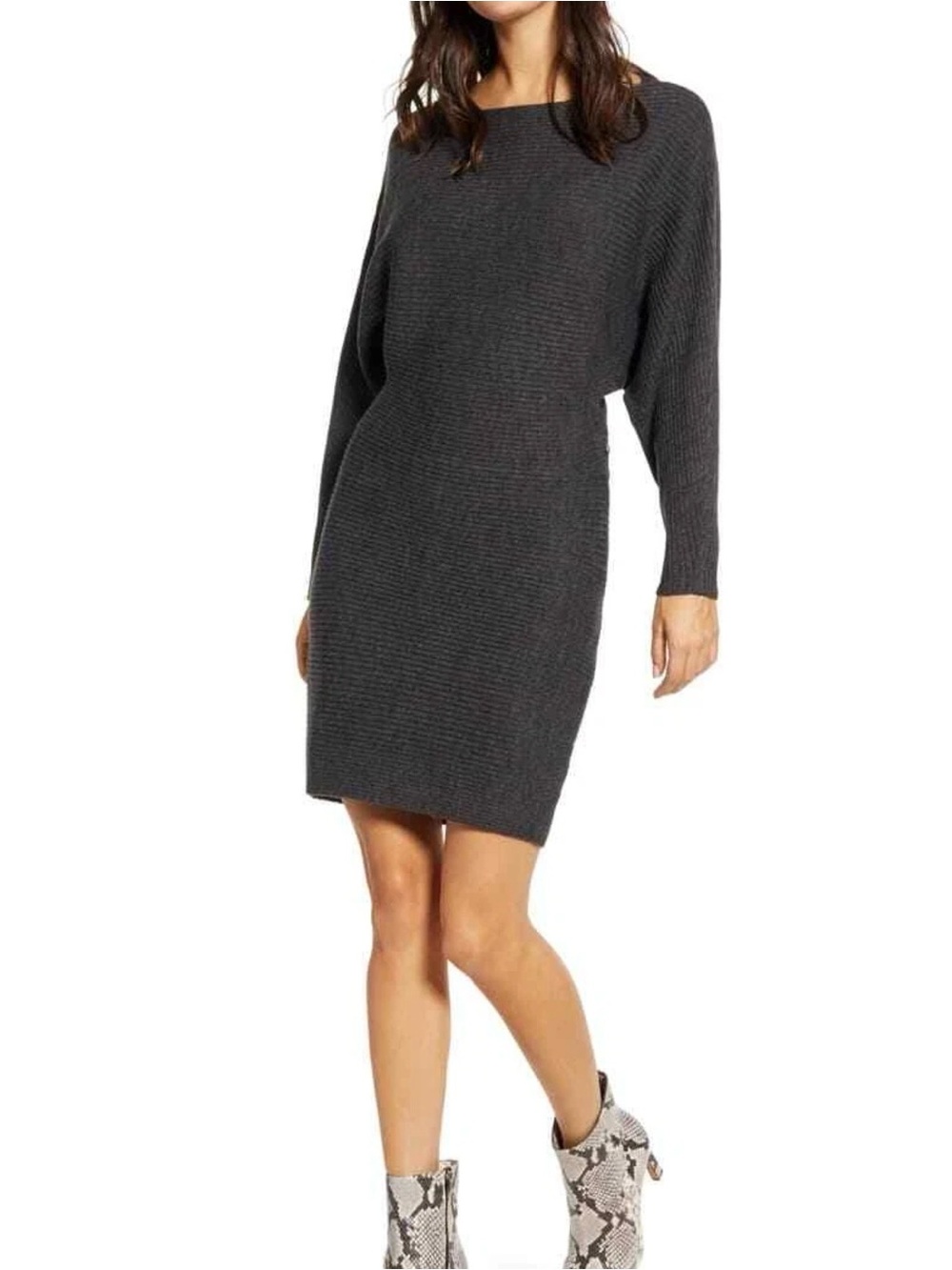 All In Favor NEW Dolman Sleeve Gray Sweater Dress Longsleeve Size L